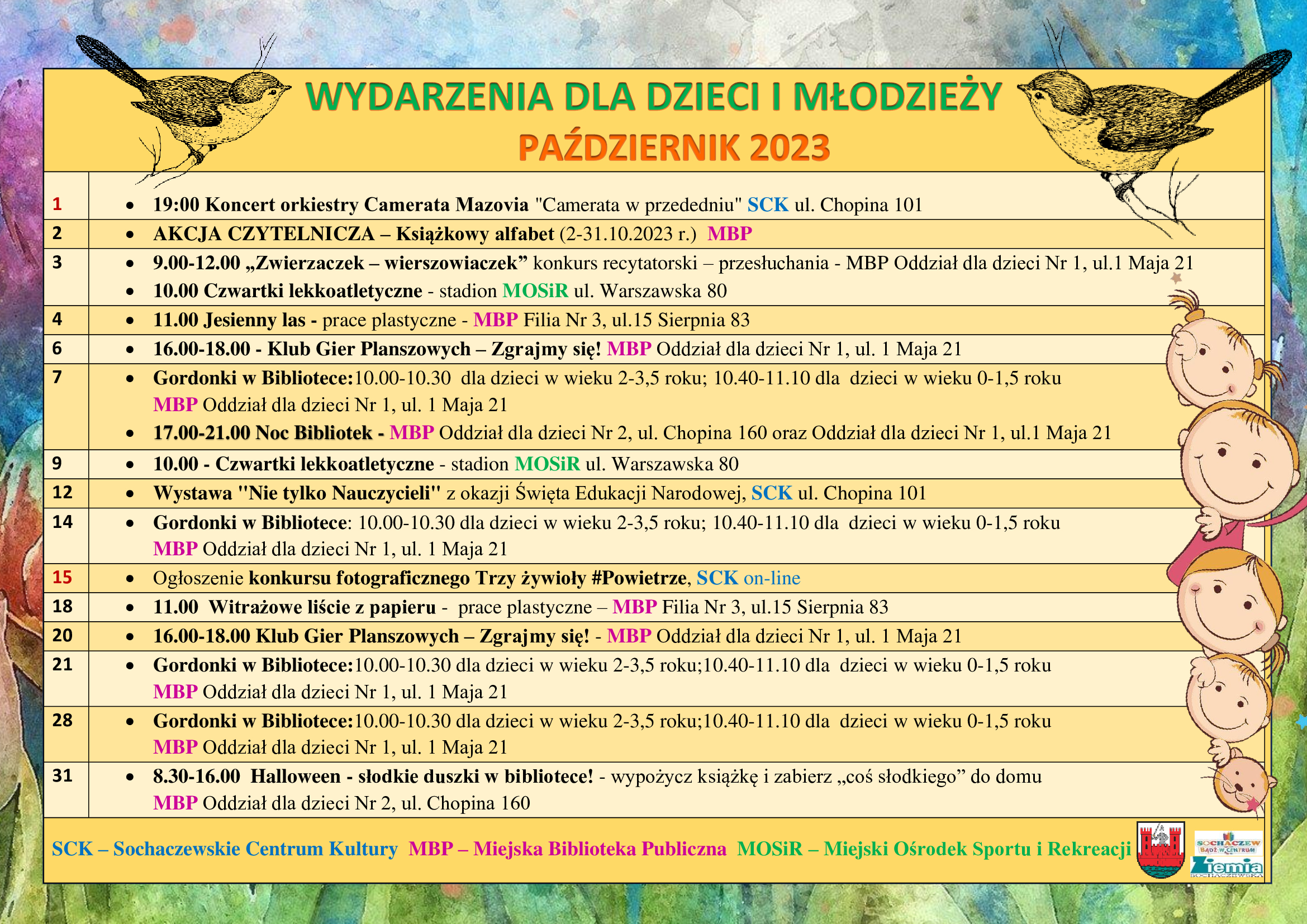 Harmonogram wydarzeń dla dzieci i&nbsp;młodzieży październik 2023